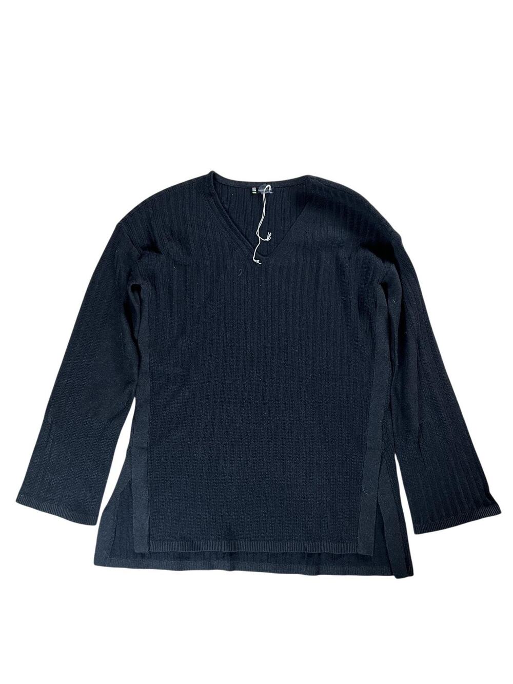 SmartWool Sweater Womens M Black Tunic V-Neck Ribbed Knit Stretch Relaxed Logo